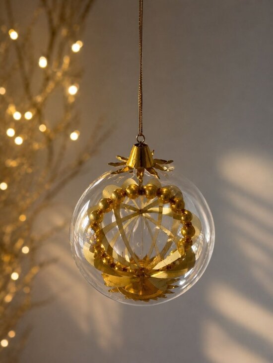 Unknown Other - Resl Lenz Germany Glass Spinner Ornament Gold Foil Globe MCM 4 1/2"